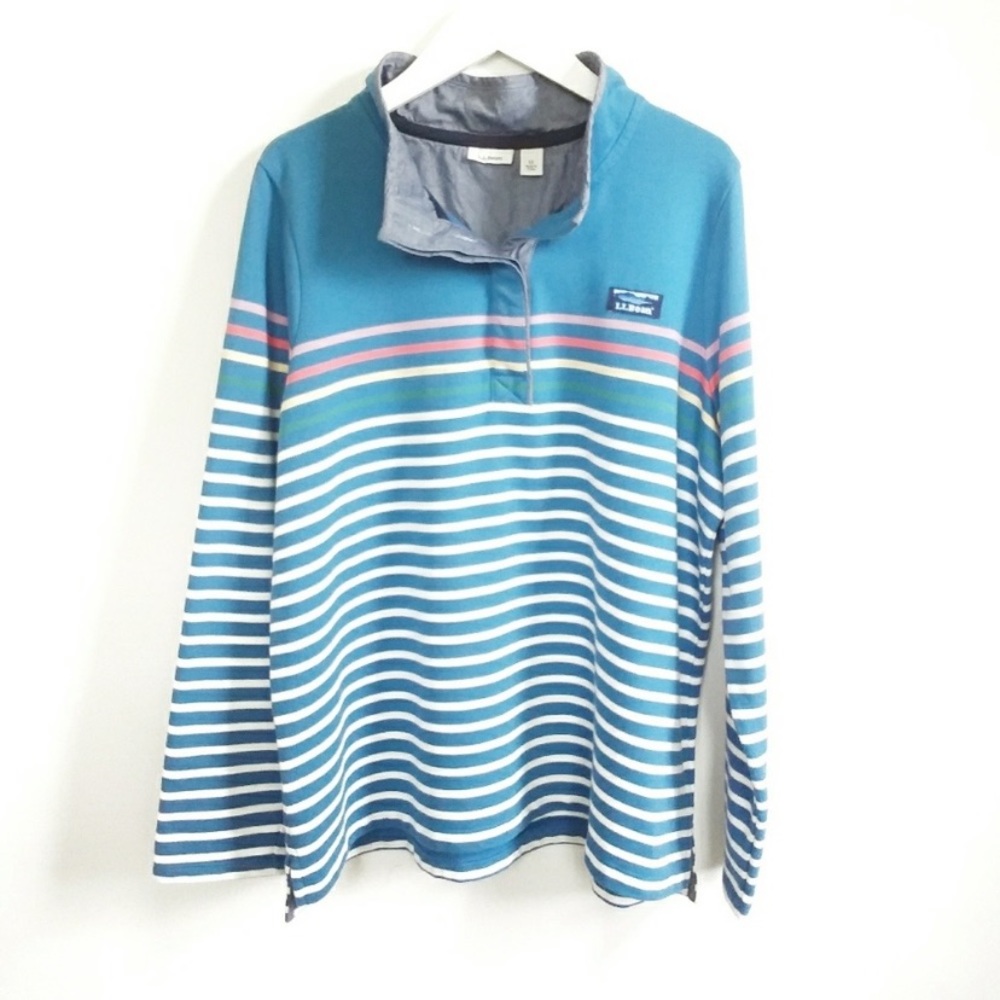 L.L.Bean Henley Blue Striped Pullover
